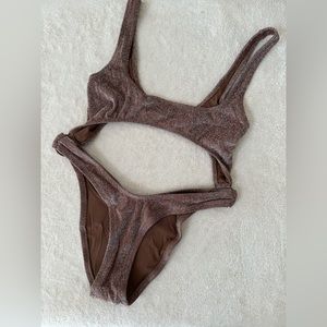SKIMS Metallic Glitter Swim Monokini One Piece In Cocoa brown